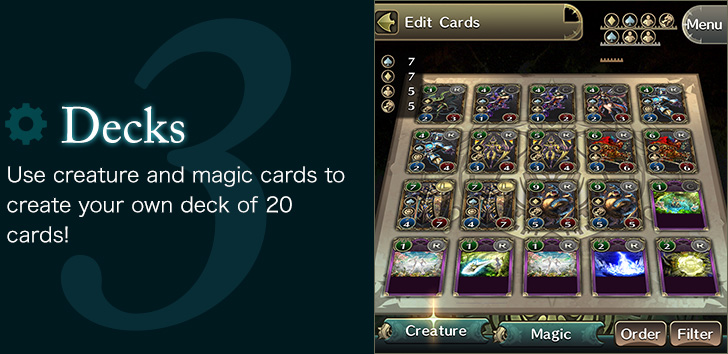 Decks Use creature and magic cards to create your own deck of 20 cards!